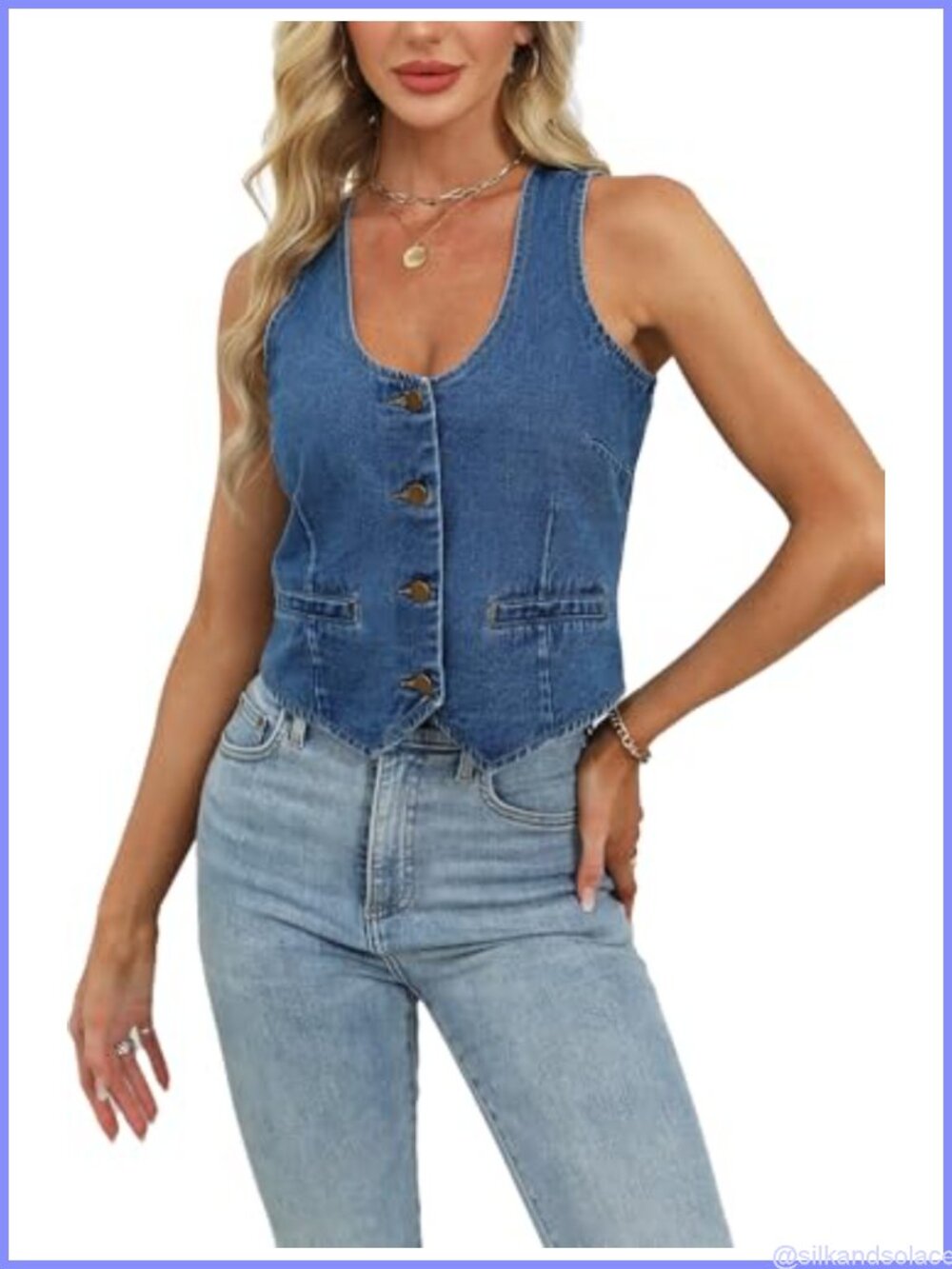 Women's Cropped Denim Vest Sleeveless V-Neck Button Down Y2K Waistcoat
